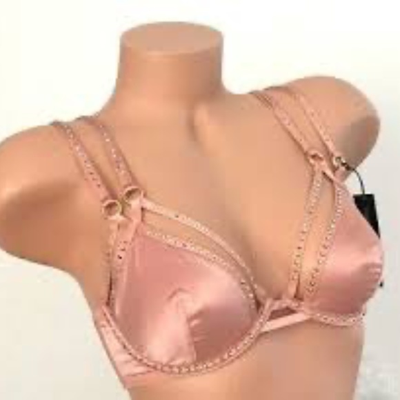 Victoria’s Secret Swarovski Crystal Pink satin w/crystals Bra and garter set NWT - Picture 6 of 8